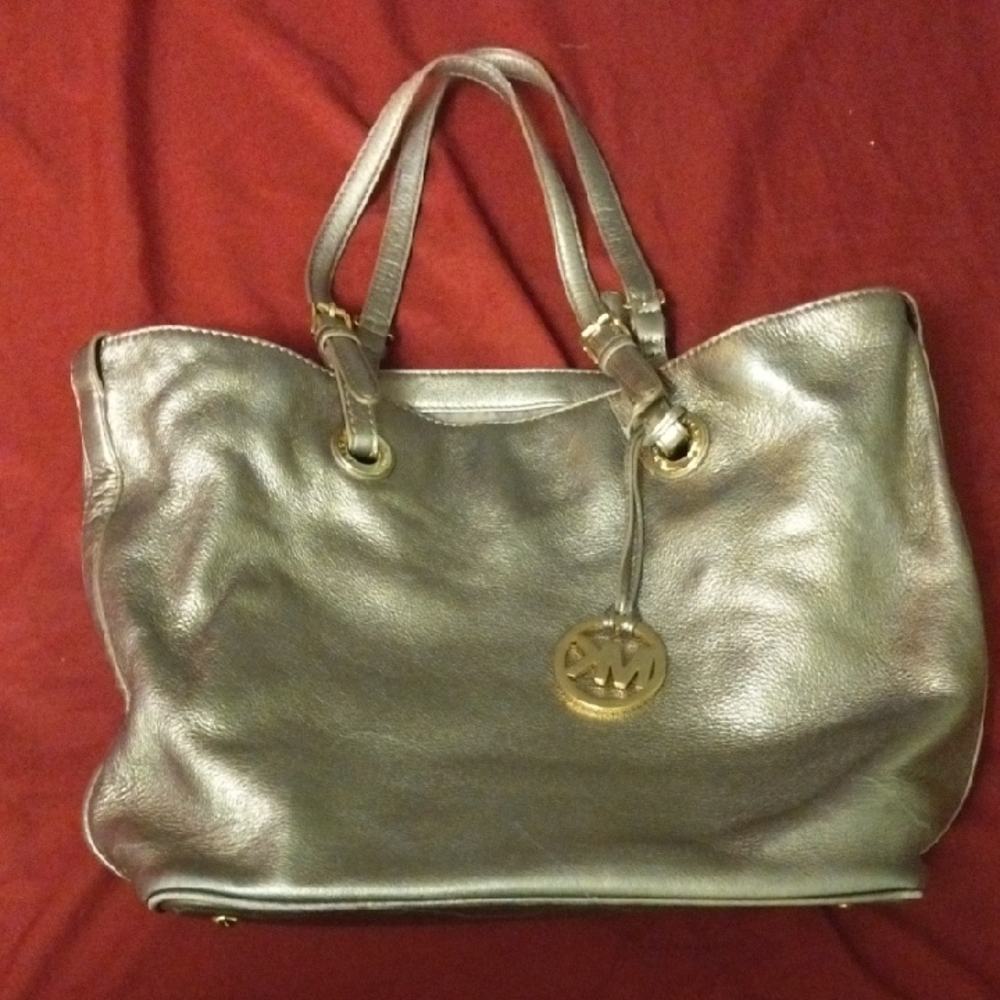 Michael Kors Gold Metallic Tote with MK Carm